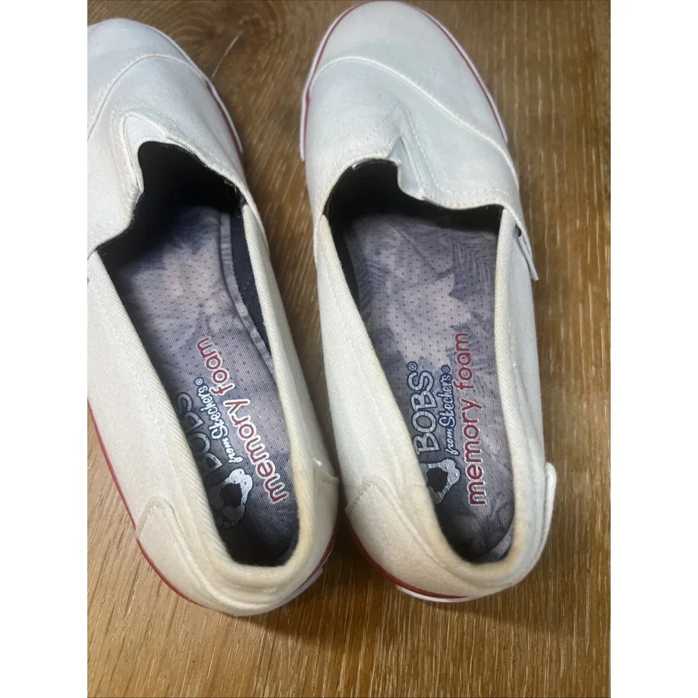 Bobs From Sketchers‎ Women Loafer 6 White Canvas Slip-On Memory Foam Shoes